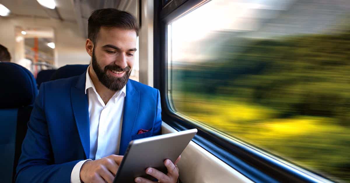 Commuting businessman online