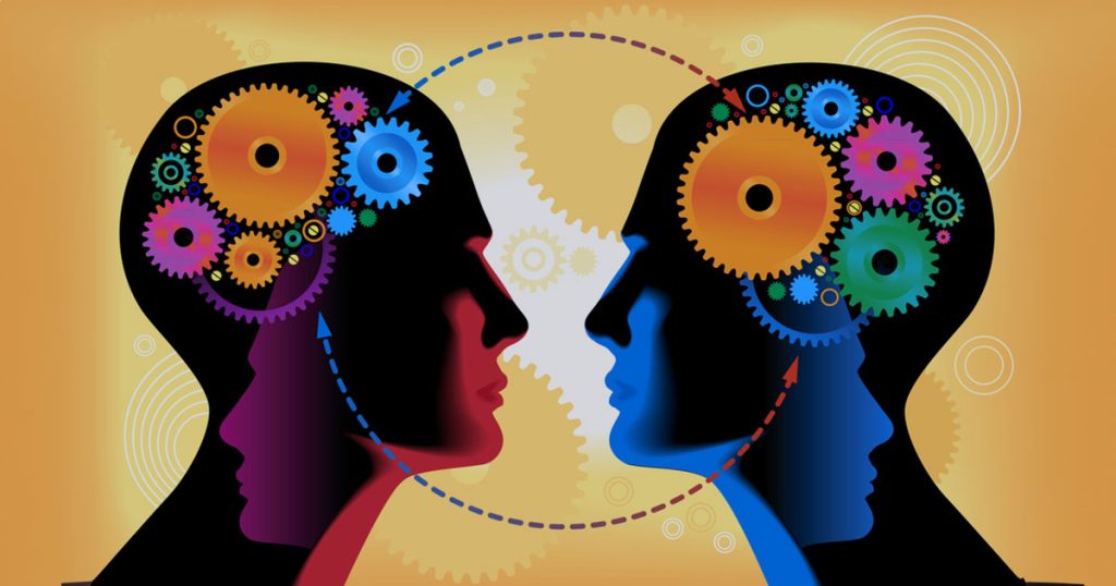 Abstract illustration of two minds meeting