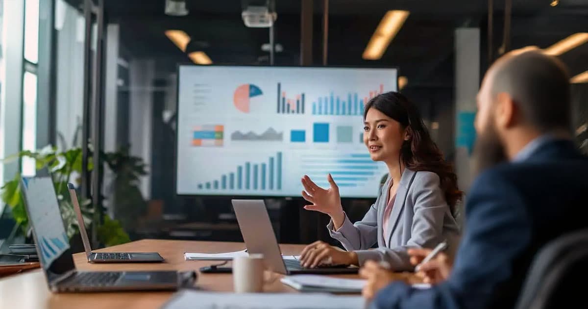 Data presentation with graphics in boardroom