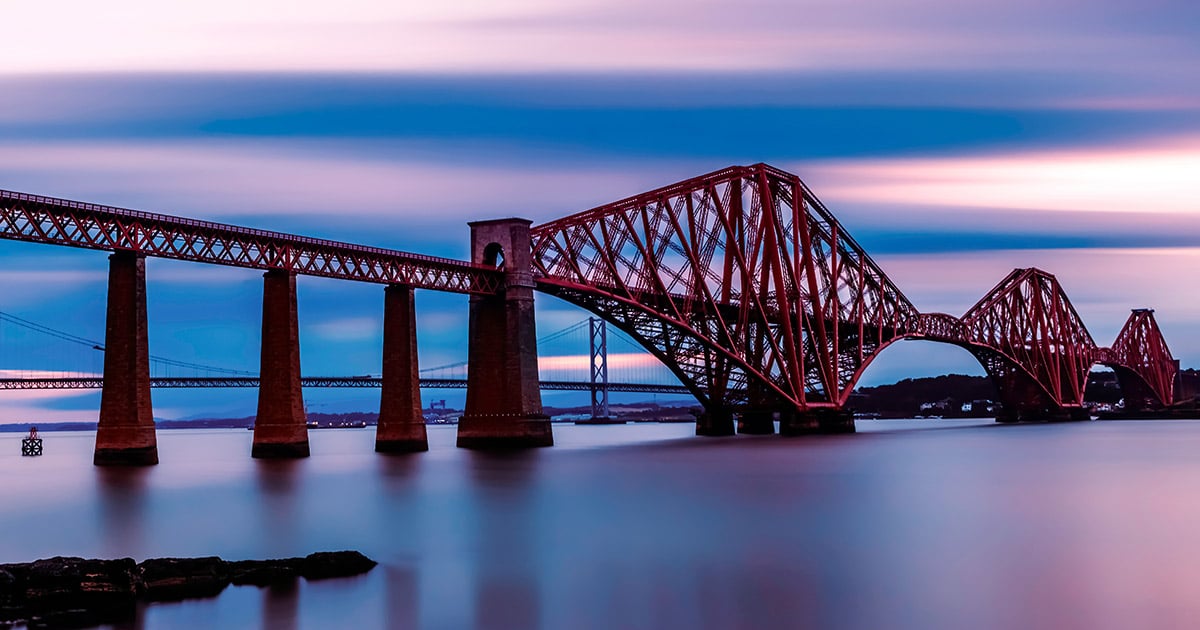 Metal bridges spanning a large water expanse