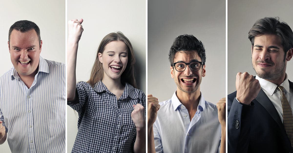 Montage of four jubilant people