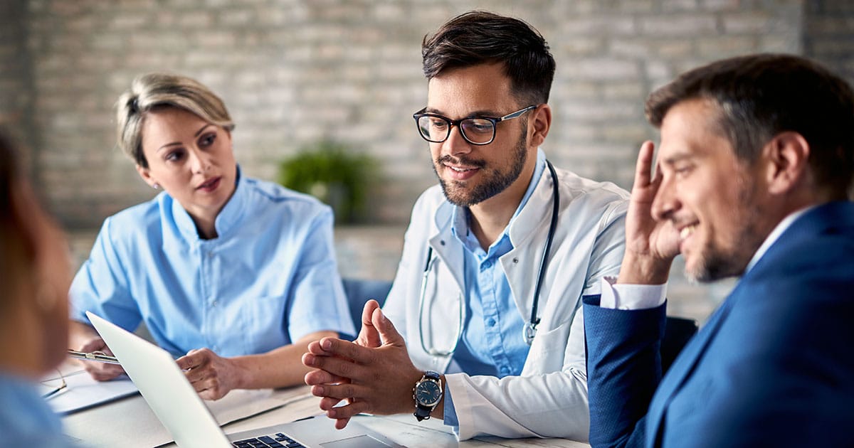 Business meeting in a healthcare setting