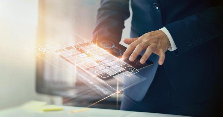Businessman using a high-tech computer tablet