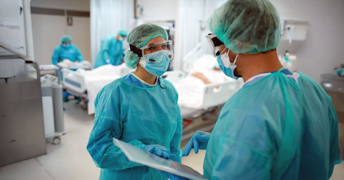 Medical professionals in acute care ward