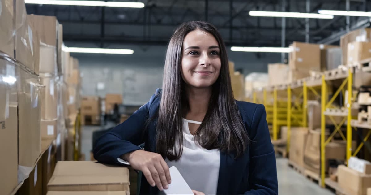 Professional woman in distribution centre