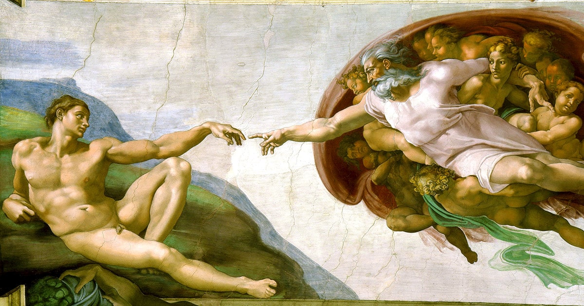 Creation of Adam painting by Michelangelo