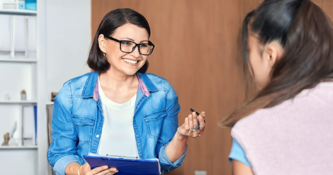 Therapy counselling session with young female client