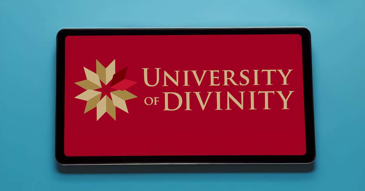 University of Divinity logo on tablet