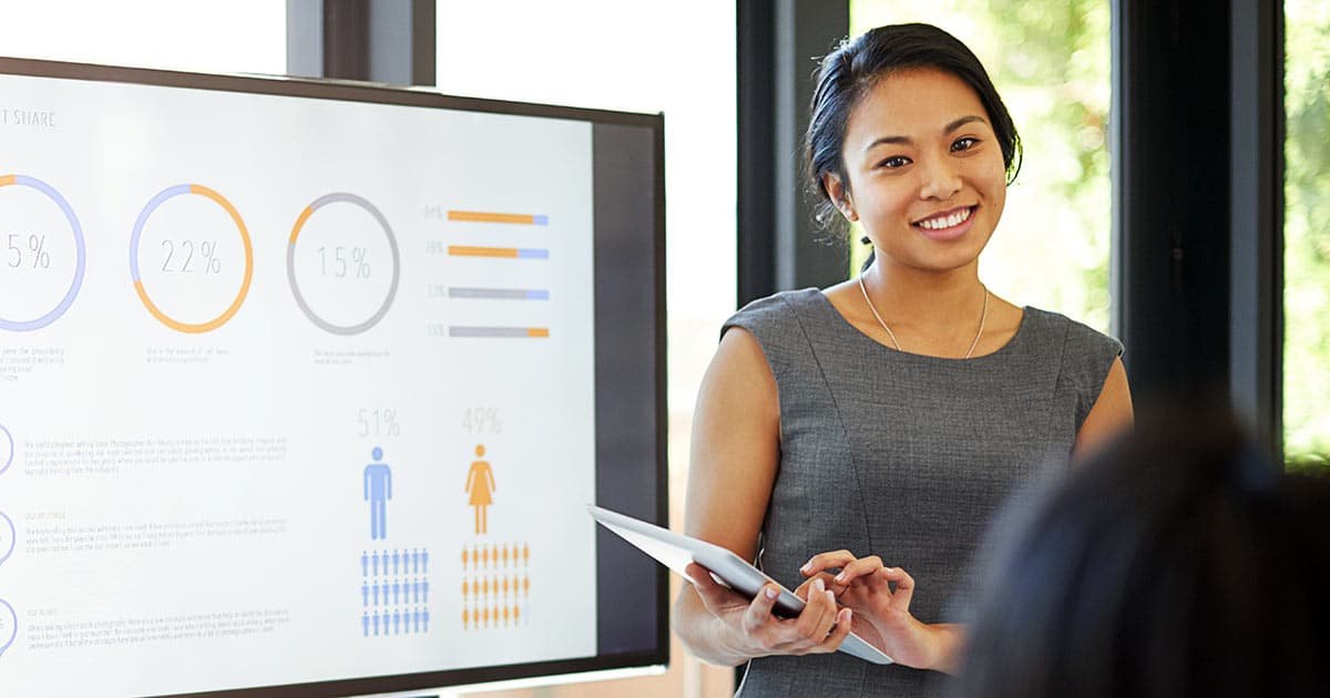 Woman giving a slide presentation