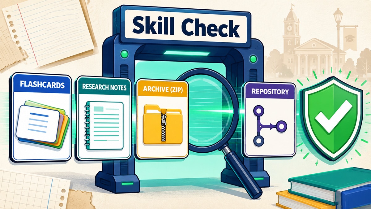 AI skill cards for flashcards, research notes, archives and repositories passing through a security check