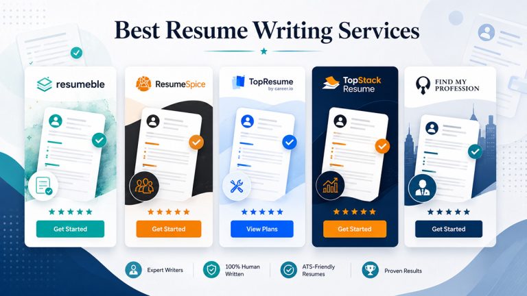 Feature image comparing resume writing services with human writers, ATS-friendly resumes, ratings, and career support options.
