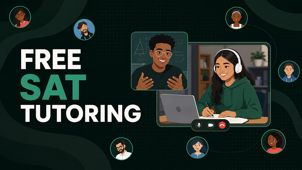 Student receiving free SAT tutoring from a peer tutor during an online video call