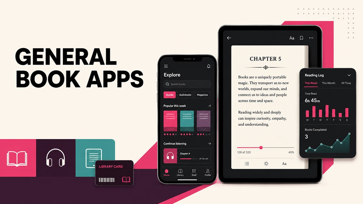 General book apps for borrowing ebooks, reading across devices and tracking progress