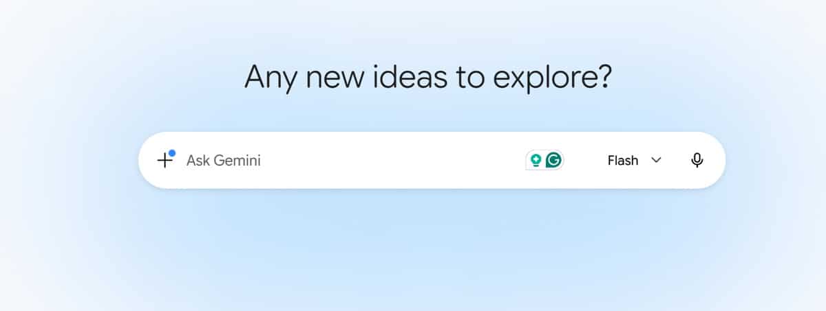 Google Gemini homepage showing the prompt box for writing help