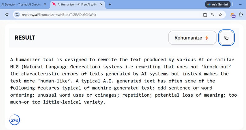 Rephrasy humanized text