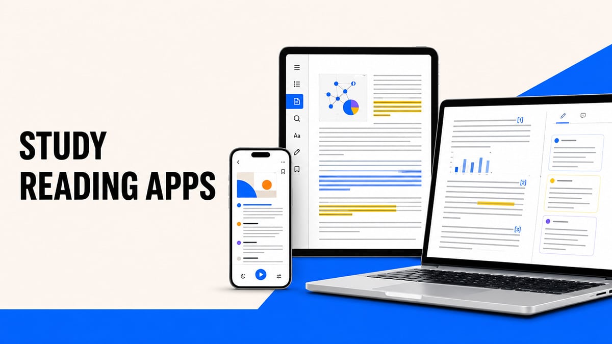 Study reading apps displayed on a smartphone, tablet and laptop