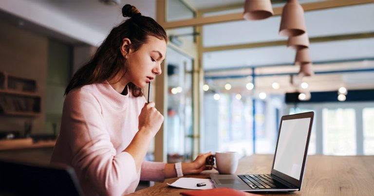 College student at computer