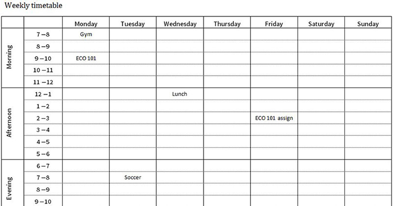 Study Schedule Format - Printable Templates