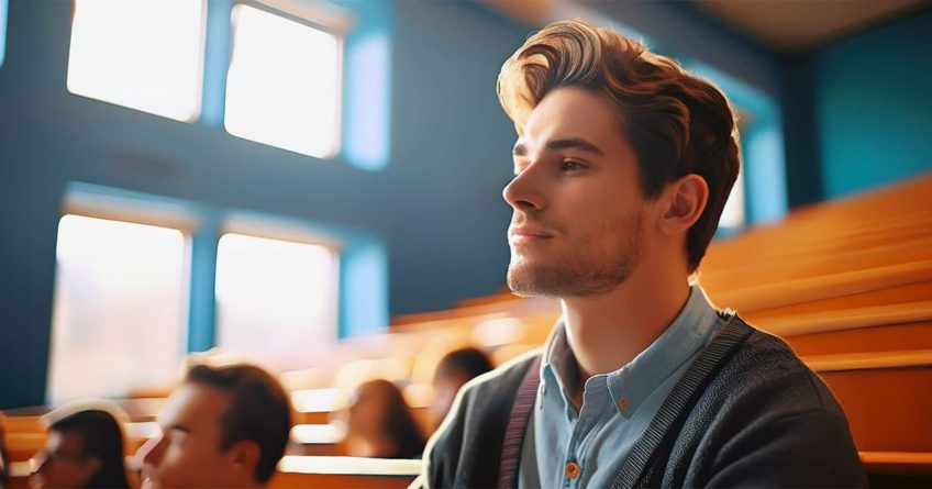 University student in lecture theater