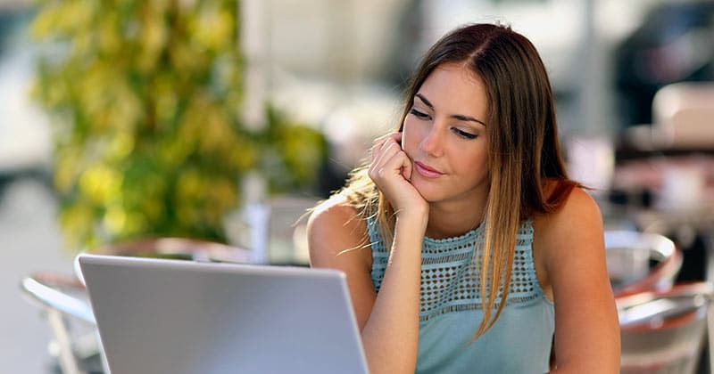 Woman studying online in a peaceful environment